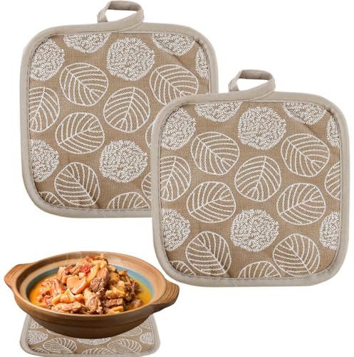 WeddHuis 2pcs große Baumwolle Topflappen Set (17cm) (Braun)