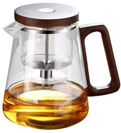 Teekanne mit Teesieb – Loseblatt-Teekanne | Teekanne zum Einweichen mit Sieb | Teeglas mit Press Control Infuser | Wassertrennende Glas-Teekanne mit Holzgriff für die Teestube im Heimstudio