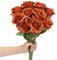 LEUCHTAMOR 10 Stück Künstliche Rosen Long Stem Realistische Rosen Fake Seidenrosen für DIY Bastelblumen Hochzeits Brautsträuße, Arrangements, Party und Heimdekorationen(Gebranntes Orange)