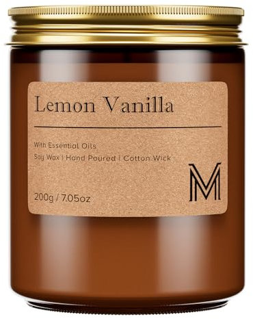 M&SENSE Duftkerzen im Glas 200g - Zitrone Vanille Natürliche Sojawax Kerze mit 40h Brenndauer, Geschenk für Frauen & Männer (Bad, Yoga, Aromatherapie)