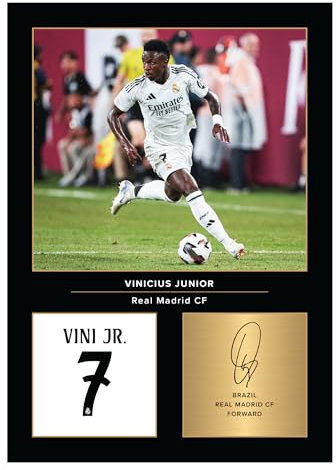Icons Wall Art Vinicius Jr Real Madrid signiertes A4-Foto, Geschenk für Real Madrid-Fans, digital reproduziert, Signatur, ungerahmt