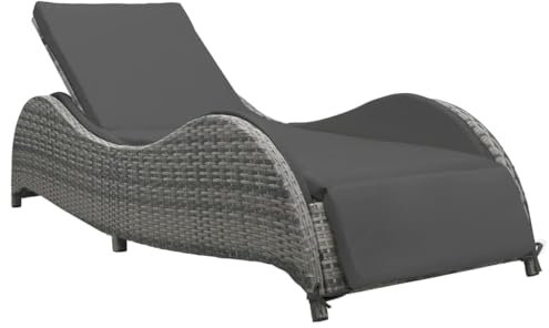 SDWEHO7 Balkonmöbel Outdoor Loungebett Gartensofa Rattan Sofa mit Schlaffunktion, Balkon Lounge Sofa Sonnenliege Gartenliege Entspannungsliege mit Auflage, Anthrazit