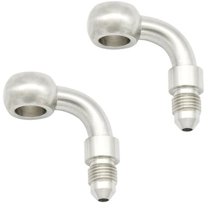 KRD PERFORMANCE Stainless Steel 90 Degree 10.2mm M10 Banjo Eye Hole Diameter to 3AN Male Brake Clutch Fitting for AN3 PTFE Brake Hose Line, 2 PCS
