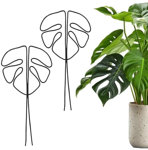 HhBdy Monstera Tuteur en aluminium avec design unique de feuille pour plantes d'intérieur, support de tige polyvalent (noir)