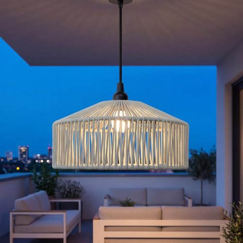 Licht-Erlebnisse Outdoor Hängelampe IP54 Seil Lampenschirm E27 rund Ø 30 cm Schwarz Grün Modern Pendelleuchte Terrasse Balkon Außenleuchte hängend