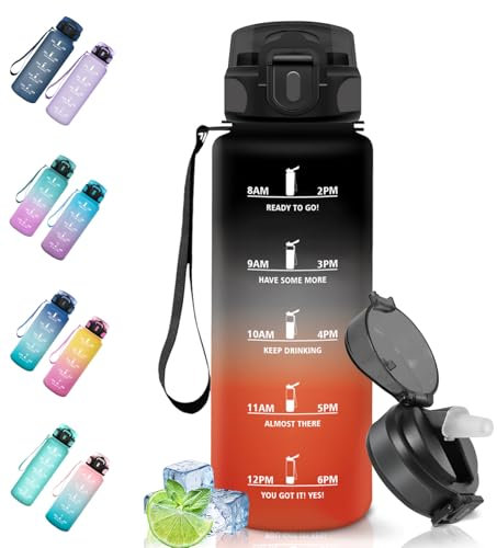Motswedi Gourde Sport, 1.5L Anti-Fuite, Gourde Paille, Sans BPA, Gourde avec Paille, Réutilisable, Gourde, Facile à Transporter, Bouteille d'eau pour Cyclisme, Fitness, Yoga, Camping, Noir Rouge