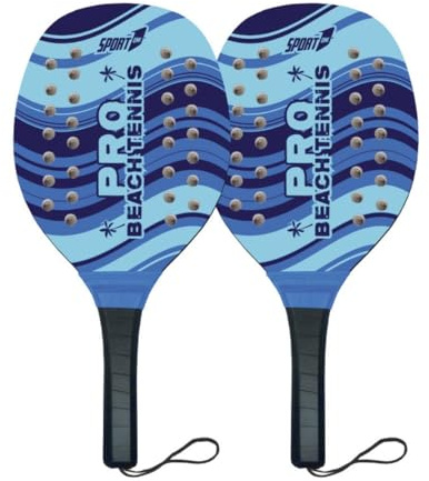 Raquette de Beach Tennis Pro Sport avec Balle, Design Bleu Ondulé, Poignée Ergonomique