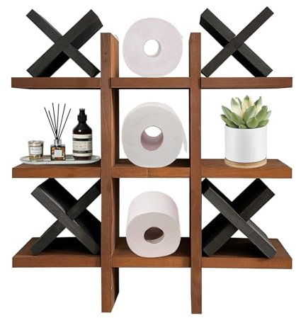 Inscrip Tic Tac Toe Toilettenpapierhalter, Toilettenpapier-Aufbewahrung, Badezimmer Deko, Rustikale Holzaufbewahrung, Wandhalterung oder freistehendes Holzregal für Badezimmer, Bauernhausstil
