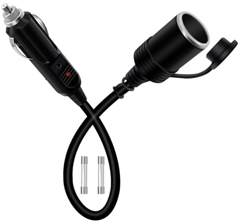 YINGAYOU Kabel Verlängerung Zigarettenanzünder 16AWG KFZ 12V 24V Kabel Verlängerung mit LED Lichter und Sicherung 15A/15A für PKW, LKW, Wohnmobile (0.5 m)