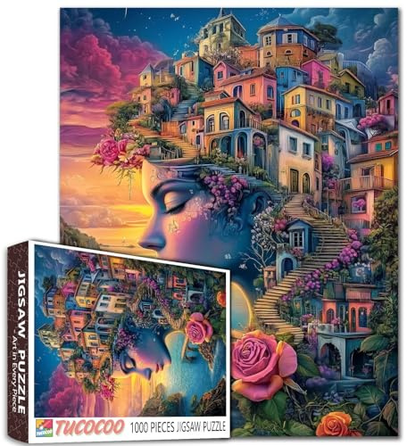 Puzzle Frauen-Porträt 1000 Teile – Hauslandschaft am Meer für Erwachsene für Spieleabende