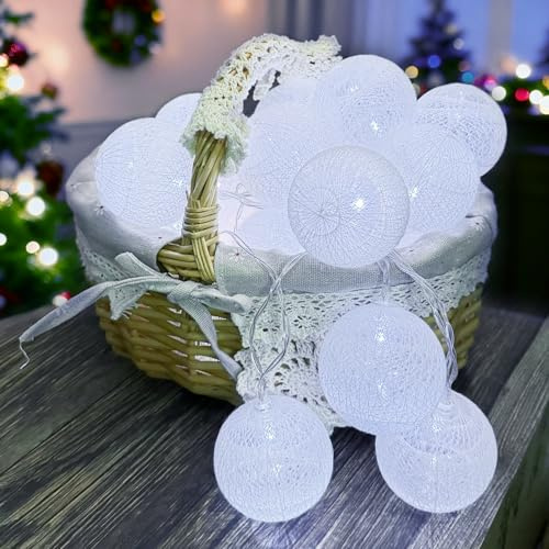 LED Fairy Lights Cotton Balls, 3 m 20 LED Balls Fairy Lights, Battery Operated, Cotton Ball Fairy Lights, 6 cm Diameter Cotton Balls Fairy Lights for Christmas, Wedding, Children's Room, Party