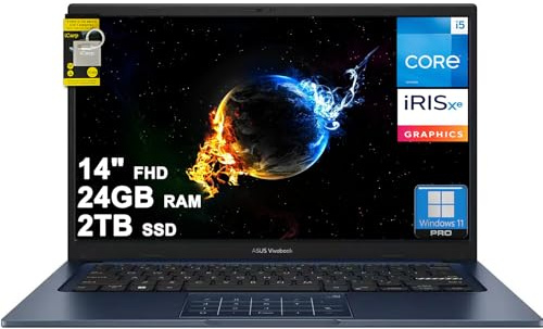 ASUS VivoBook 14 Business Laptop 14 FHD Anti-Glare Intel 10-core i5-1334U 24GB DDR4 2TB SSD Type-C Privacy Camera SonicMaster Long-Lasting Battery Fast Charging Win11Pro ICP Hub