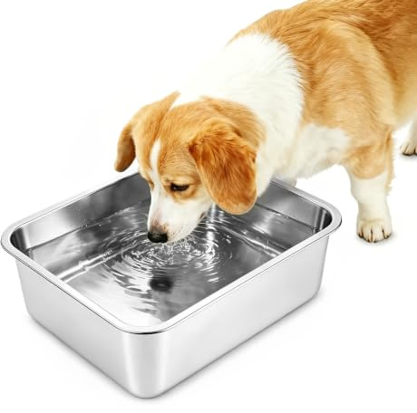 CREVICE Stainless Steel Large Dog Bowl - 7L Food and Water Bowl for Indoor/Outdoor Use - High Capacity for Medium, Big & Extra Large Dogs - Perfect for Multiple Pets - Dimensions: 32 x 22 x 10 cm