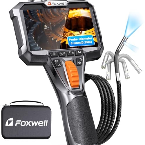 FOXWELL Y406D 6,5mm Dual Lens 220° Drehbar Endoskopkamera mit Licht | Sofort einsatzbereit, 1080P HD IPS Bildschirm, IP67 wasserdicht, 1,6m Kabel, Inspektionskamera für Werkstatt & Industrie