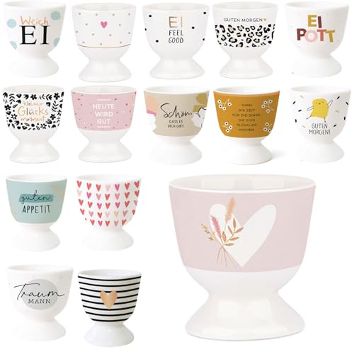 LS-LebenStil Gute Laune Eierbecher Motiv Herz mit Strauß - Exklusiv Echt-Gold, edle Eibecher, Eierhalter Eihalter, Deko am Frühstückstisch, Geschenk zur Hochzeit, Verlobung
