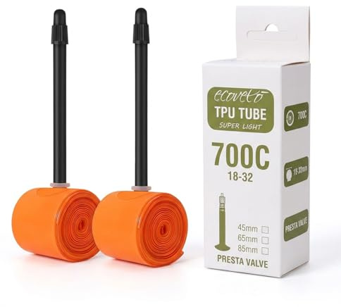 Ecovelo' 700C x 18-32 Orange TPU-Schläuche für Rennräder 40g, langes Presta-Ventil (45 65 85 mm) für Rennräder, Straßenrennen, Gravelbikes, Trekkingräder, Ultraleicht (2 Schläuche, 45 mm)