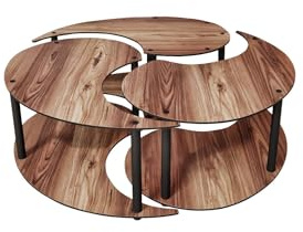 Hanah Home Modern Coffee Table Set (3 Pieces), Walnut Color, 70 cm Diameter x 38 cm Height | 100% MDF with Compressed Kraft Legs | Stylish & Functional for Living Spaces