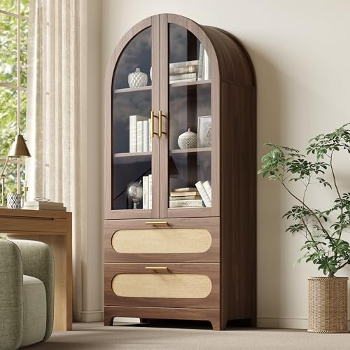 staronce Glasvitrine 80x40x175 cm – Vitrinenschrank mit Montmartre-Bogen, 2 Schubladen & verstellbaren Böden, Sammlervitrine & Bücherregal im Retro-Design für Wohnzimmer, Esszimmer, Büro
