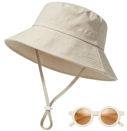 O-Kinee Sonnenhut Kinder,UV Schutz UPF 50+ Mütze Kinder,Fischerhut Baby mit Sonnenbrille,Bucket Hat mit Verstellbarer Kinnriemen,Sommerhut Strandhut für Junge,Mädchen