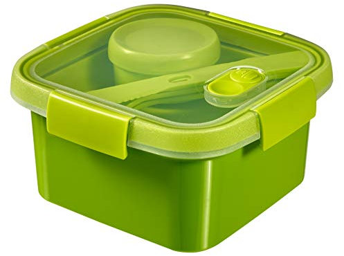 CURVER | Smart Lunch box carrée 1.1L avec couverts, Vert, 16,2 x 16,2 x 8,8 cm, Plastique