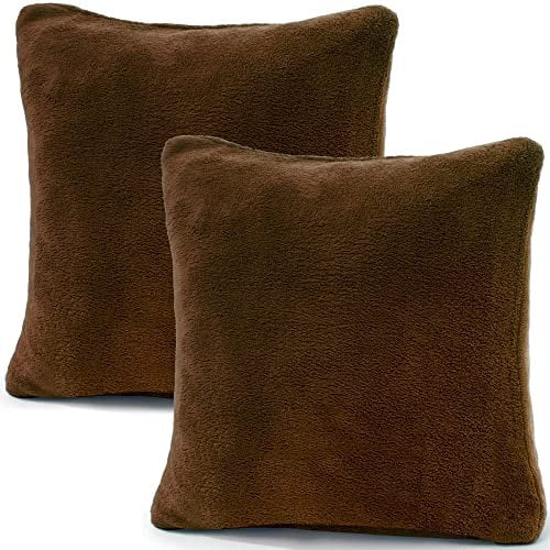 CelinaTex 2er Set Kissenbezug 50x50 cm Doppelpack Coral Fleece Kissenhülle, Dekokissen Bezug Sofakissenbezug Comfortable braun 5001347