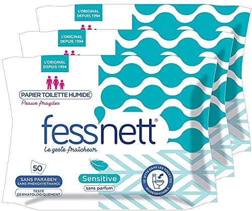 Fess'nett Papier Toilette Humide Sensitive, Le lot de 3 x 50 lingettes