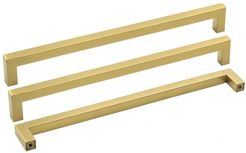 Goldenwarm 10 Pack Brushed Brass Cabinet Handles Filing Cabinet Handles -LSJ12GD288 Kitchen Cabinet Door Handles 288mm Hole Centers Square Cupboard Door Handle | Brushed Brass Cabinet Pulls, Gold Square Handles for Kitchen, Stainless Steel Drawer Pulls with Screws, Easy Install