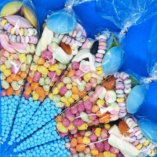 Pre Filled Millions Sweet Cones Colours Kids Party Bags Children's Birthday (60, Blue (Bubblegum))