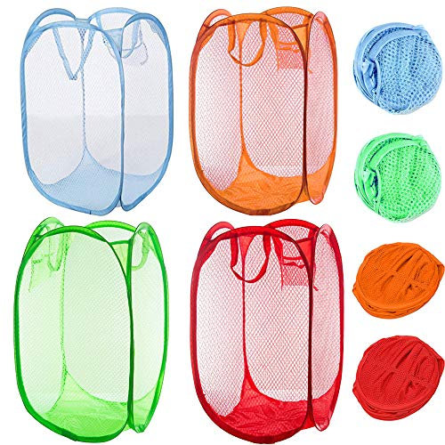 Qtopun Wäschekorb aus Netzstoff, faltbar, tragbar, für Schlafzimmer, Kinderzimmer, Hochschule, Schlafsaal und Reisen Orange,red,Green,Light Blue