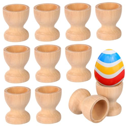 15Pcs Wooden Easter Egg Holders for Kids - Diy Craft Egg Cups, Wine Glass Shaped Stands, Sturdy Wood Tray for Festive Decor and Kitchen Use