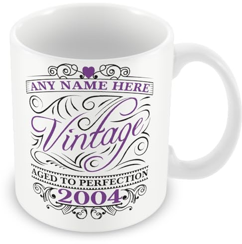 MUGGZ Vintage 2004 (Age 21) Customised Mug - Personalised 21st Birthday Gift Cup - Add Name - Purple
