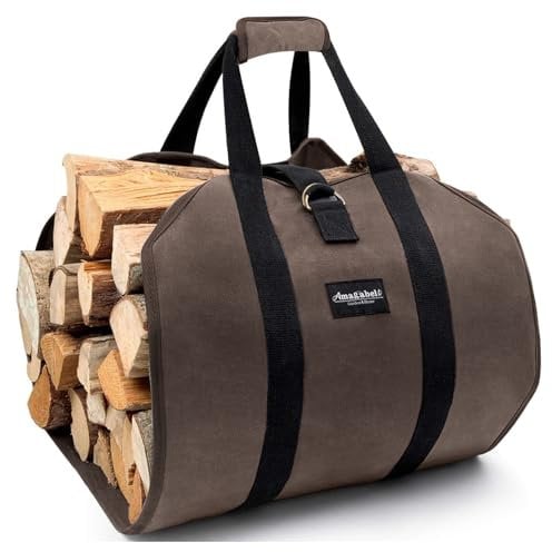 Amagabeli Bolsa de Transporte de leña Lona Encerada Bolsa de leña Grande para leña Bolsa Interior Bolsa de Almacenamiento de leña Bolsa de Almacenamiento de leña marrón Oscuro