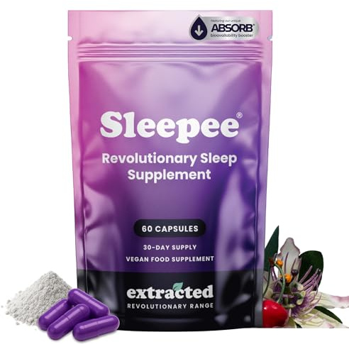 Extracted Sleepee Advanced Sleep Supplement, 60 Vegan Capsules | CherryPURE Tart Cherry, Magnesium Glycinate, L-Tryptophan, Passionflower & Lemon Balm | Vitamin B6 & Zinc