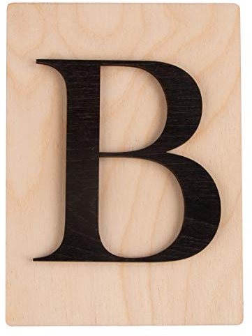 Rayher Holz Buchstabe B, FSC Mix Credit, Holzfliese 10,5x14,8cm, 3D-Buchstabe B in schwarz, 3mm starker Holzbuchstabe auf 4mm starker Holzfliese, 63093576