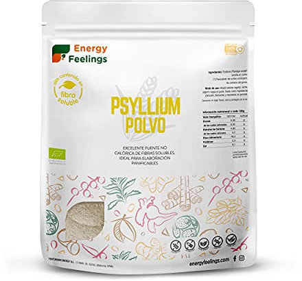 Energy Feelings Graine de Psyllium en Poudre BIO, Psyllium sans Gluten, Prébiotique, Fibre Rassasiante, avec Coquille en Poudre, 500 g