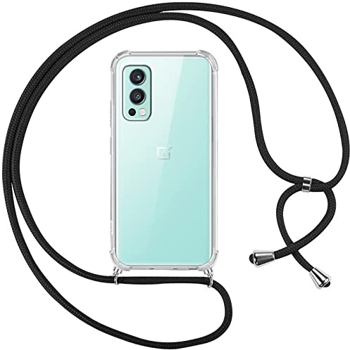 Pnakqil Handykette Hülle für OnePlus Nord 2 5G 6.43 Handyhülle mit Kordel Necklace Schnur Airbag Anti-Fall Bumper Weich Silikon Schutzhülle Case Kompatibel mit 5G OnePlus Nord 2,Schwarz