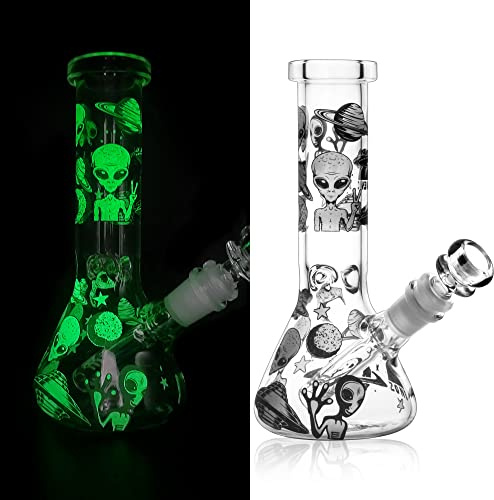 REAMIC Glass Bong Smoking Water Pipes 14.5mm Bowl Height 20cm Luminous Mini Handmade Bongs with Downstem (Black) ?-