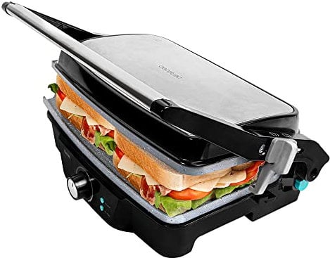 Cecotec Rock'nGrill 1500 Stone Ceramic Mix&Grill, 1500 W, Grill, Bügeleisen und Sandwicher, Keramikbeschichtung, Gemischte Oberfläche, Öffnung 180 Grad, Fettauffangbox