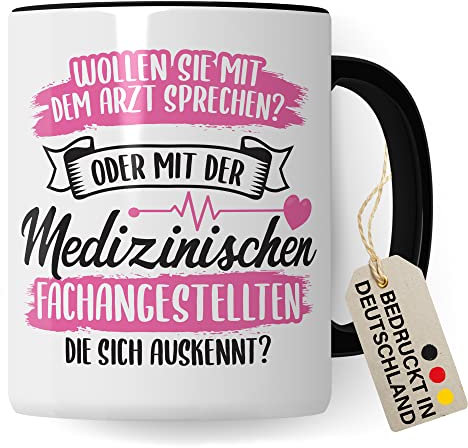MFA Tasse - Geschenk für Medizinischen Fachangestellte die sich auskennt - Krankenschwester Arzthelferin Medizinische Fachangestellte Kaffee-Becher (Weiß/Schwarz)
