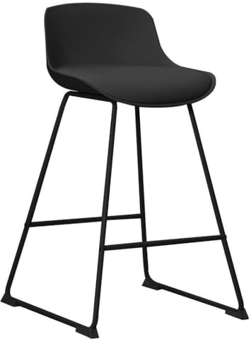AC Design Furniture Tille Gepolsterter Tresenhocker aus Schwarzem Kunstleder mit Schwarzen Metallbeinen und Fußstütze, pflegeleicht, ideal für Esszimmer, Bar, Flur oder Küchenbereich