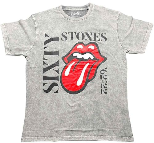 The Rolling Stones T Shirt Sixty Vertical Logo Nouveau Officiel Unisex Gris Dye