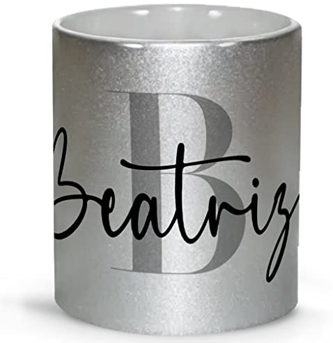 Taza Graciosa. Taza Personalizada. Tazas con Nombre Taza Desayuno. Taza Ceramica 330 ml. Taza Purpurina. Regalos Originales. Letra inicial