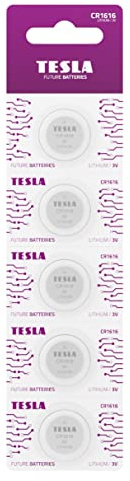 TESLA Pilas de litio de botón, CR1616, batería de litio sin mercurio, 3 V, 7 años de vida útil, larga duración, sin fugas, adecuada para linternas, llaveros, 5 unidades [paquete de 1]