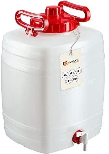 KADAX Bidón de agua, barril para bebidas de plástico, bidón de agua potable, depósito de agua con grifo, recipiente de agua, bidón para bebidas con junta de goma (20 L, blanco)