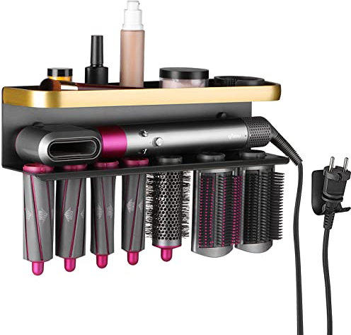 AXNSATRE Halterung für Dyson Airwrap, Wandhalterung mit Schrauben und Kleber für Dyson Airwrap, Halterung ohne Bohren für Dyson Airwrap, Aufbewahrung für Dyson Airwrap (Schwarzgold)