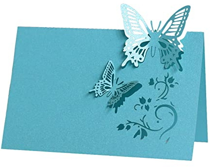 Slakerbe Tischkarte 50 PCS, Hohle Schmetterling Platzkarte Dreidimensional Namenskarte Leere Sitzkarte Tischdeko für Hochzeit Einladung Geburtstag Party Taufe Familienfeiern, Blau