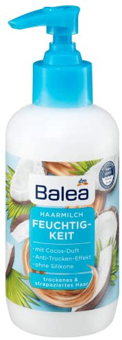 Balea Haarmilch Feuchtigkeit - Pflegende Haarmilch mit Kokos- und Papaya-Duft, Anti-Trocken-Effekt, ideal für trockenes & strapaziertes Haar, ohne Silikone und vegan, 200 ml