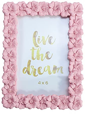 WAIT FLY 10,2 x 15,2 cm schöne rosa Blumenform Harz Karte Bilderrahmen Bilderrahmen für Desktop Tischplatte Display