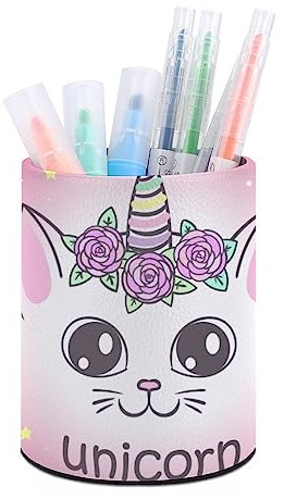 Pot à crayons licorne rose avec chat - Pour bureau, papeterie, pinceaux de maquillage