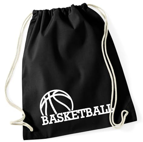Huuraa Turnbeutel Basketball Ball Geschenk | Sportbeutel 12 Liter Black Baumwolle Schwarzer Rucksack Geschenkidee Unisex Beutel mit Kordelzug Baumwollbeutel